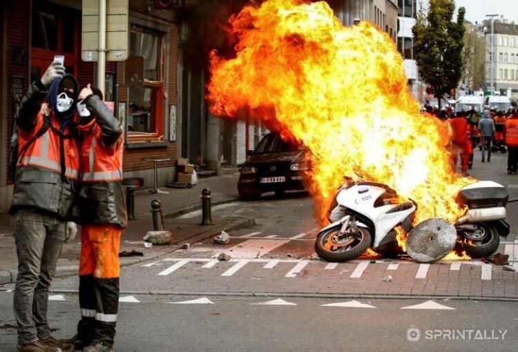 burning police motorcycle