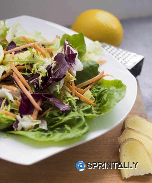 vegetable salad plate with lemon