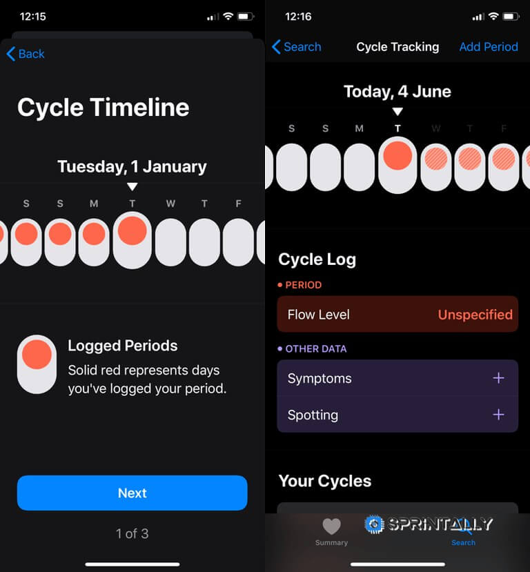 Tracking menstrual cycle