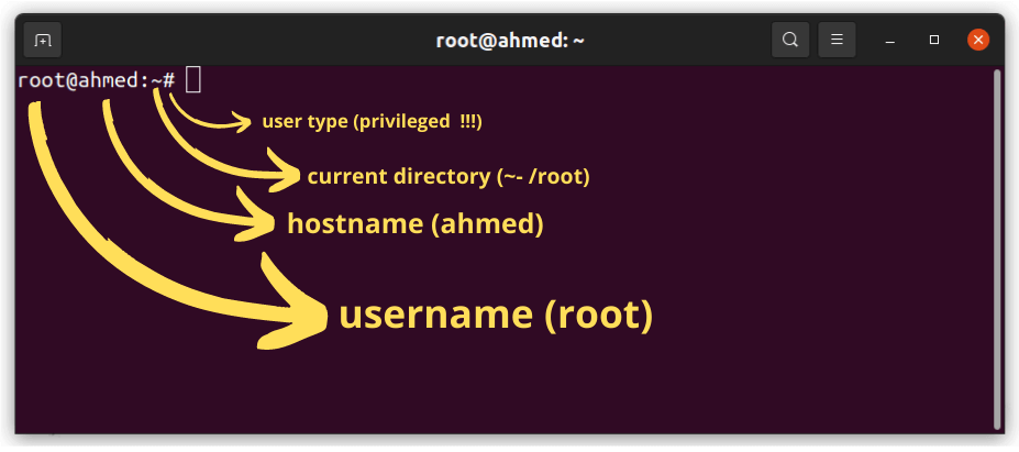 Terminal window for a privileged (root) user